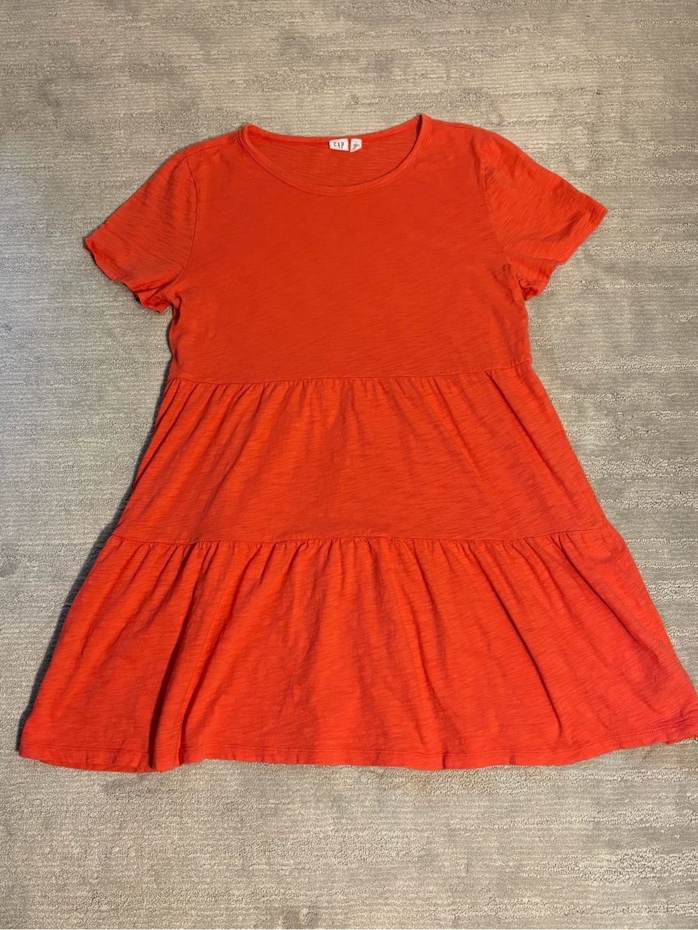 Gap Orange/Coral Tiered T-Shirt Dress Short Sleeve 100% Cotton L Boho Minimalist